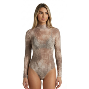 Body Nude Marmoleado Mujer Manga Larga Cuello Alto DCEoficial Colombia